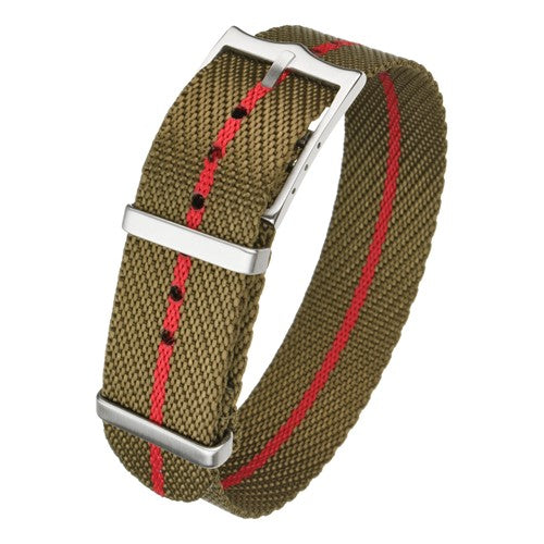 22mm Brown/Red Nylon\Woven Military Watch Strap | Chrono Straps UK
