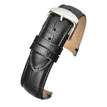 24mm Black Leather Curved End Watch Strap | Chrono Straps UK