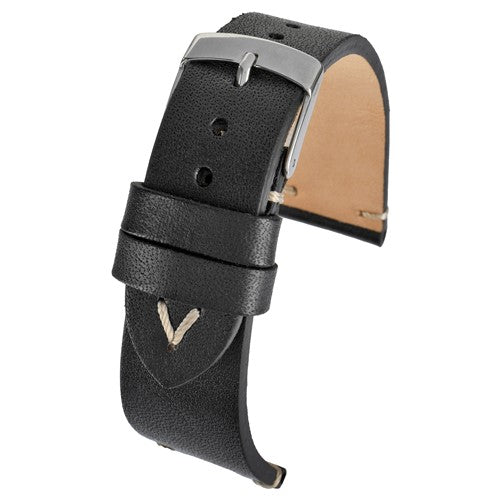 22mm Black Leather Premium Watch Strap | Chrono Straps UK