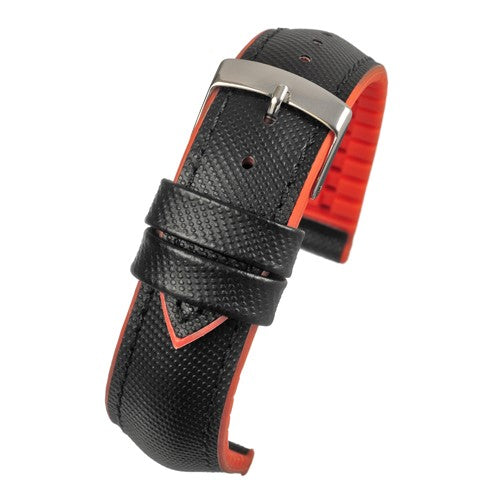 22mm Black/Red Rubber\Resin Premium Watch Strap | Chrono Straps UK