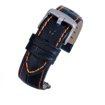 22mm Black Leather Premium Watch Strap | Chrono Straps UK