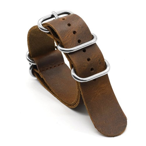 24mm Brown Leather Military Watch Strap | Chrono Straps UK